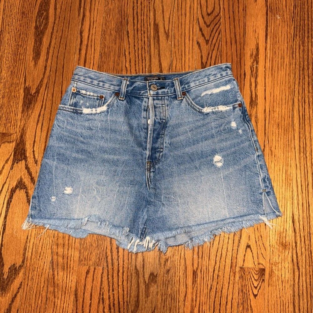 Abercrombie & Fitch High Rise 4" Denim Shorts Distressed Button Fly 27/4